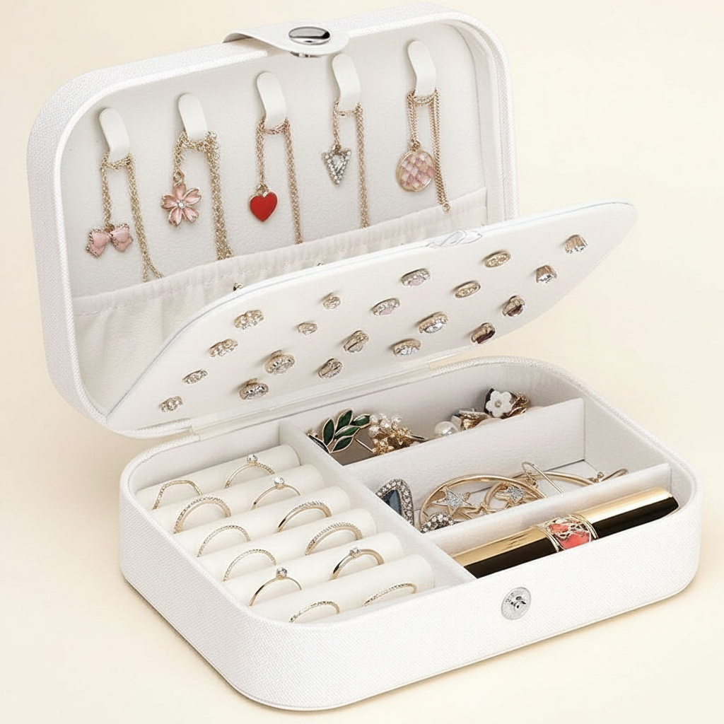 Coffret à bijoux nomade à grille à boucles, coloris blanc