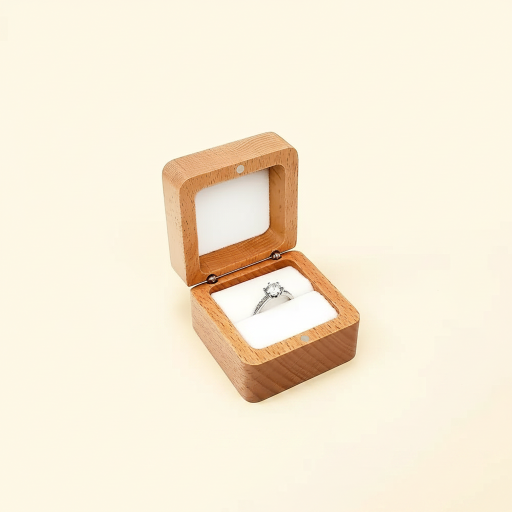 Coffret à bagues en bois de noyer massif, coloris blanc