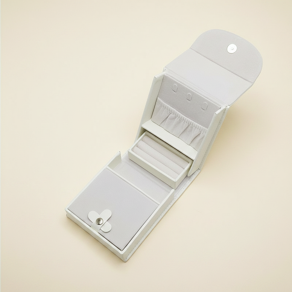 Boîte à bijoux de voyage pliable en cuir, coloris blanche