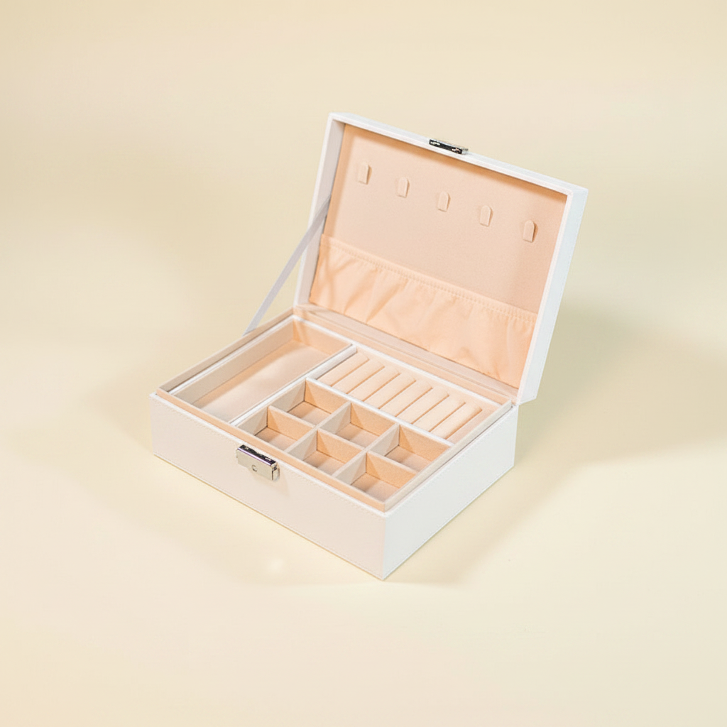 Boîte à bijoux à deux niveaux avec tiroir, coloris blanche