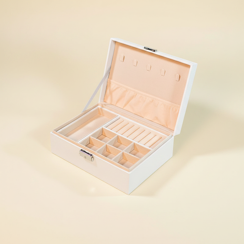 Boîte à bijoux à deux niveaux avec tiroir, coloris blanche
