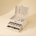 Boîte à bijoux femme à trois niveaux avec clé, coloris blanche