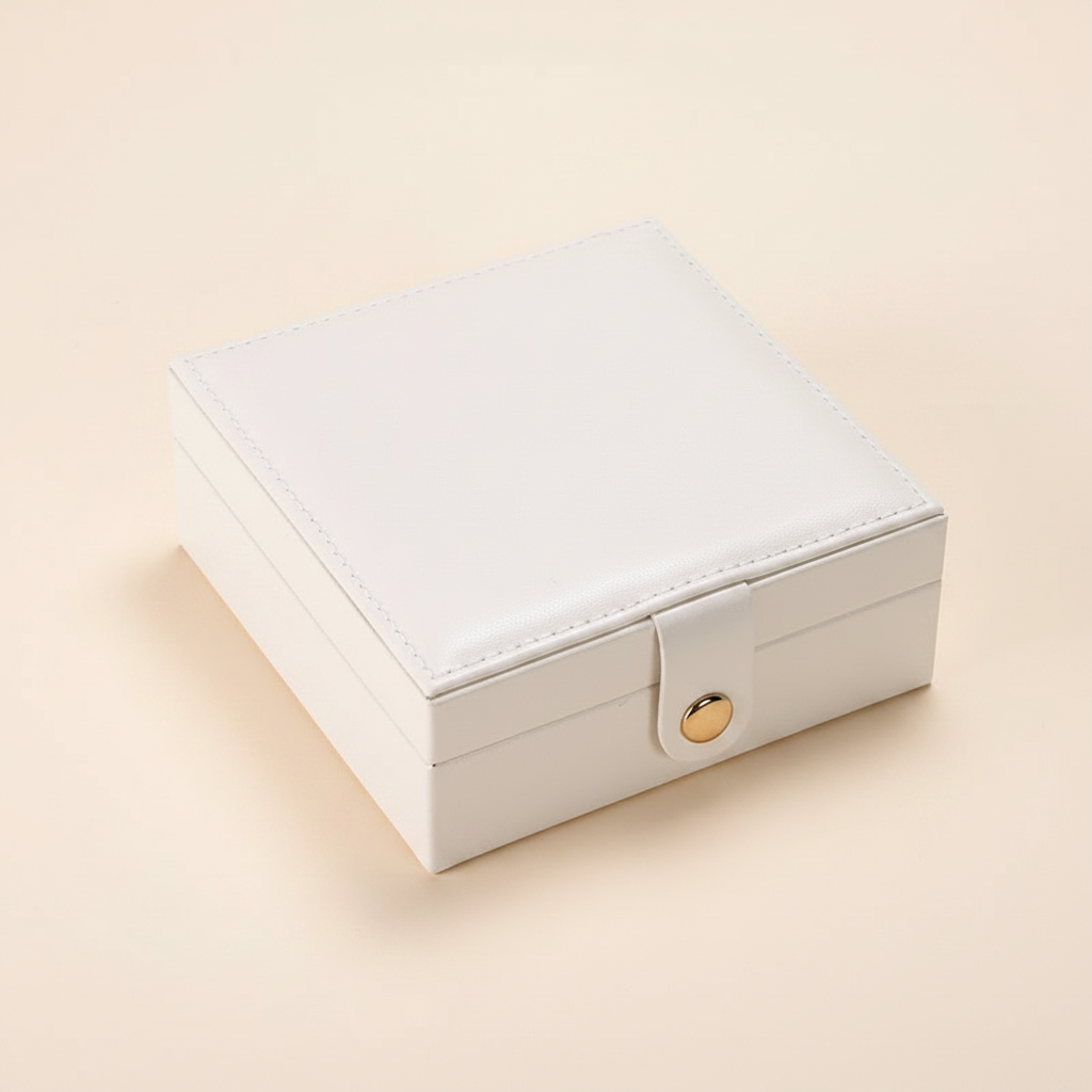 Boîte à bijoux carrée en cuir, coloris blanche
