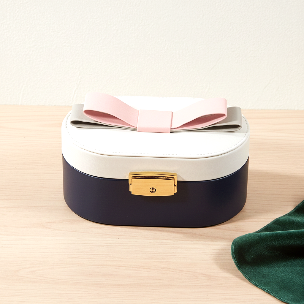 Coffret à bijoux en cuir à nœud, avec miroir, coloris bleu