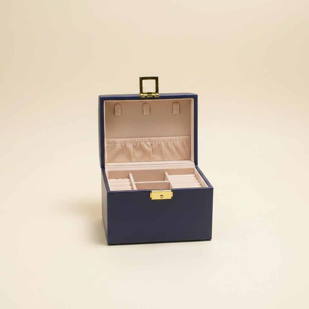 Boîte à bijoux fille à trois étages avec miroir, coloris bleue