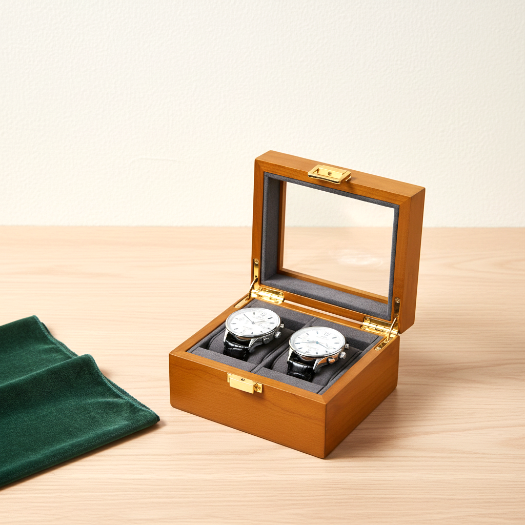 Boîte à montre en bois massif, 1 ou 2 emplacements, version deux montres / grise