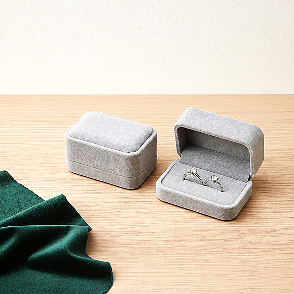 Coffret à bague en flanelle à doublure contrastée, coloris gris