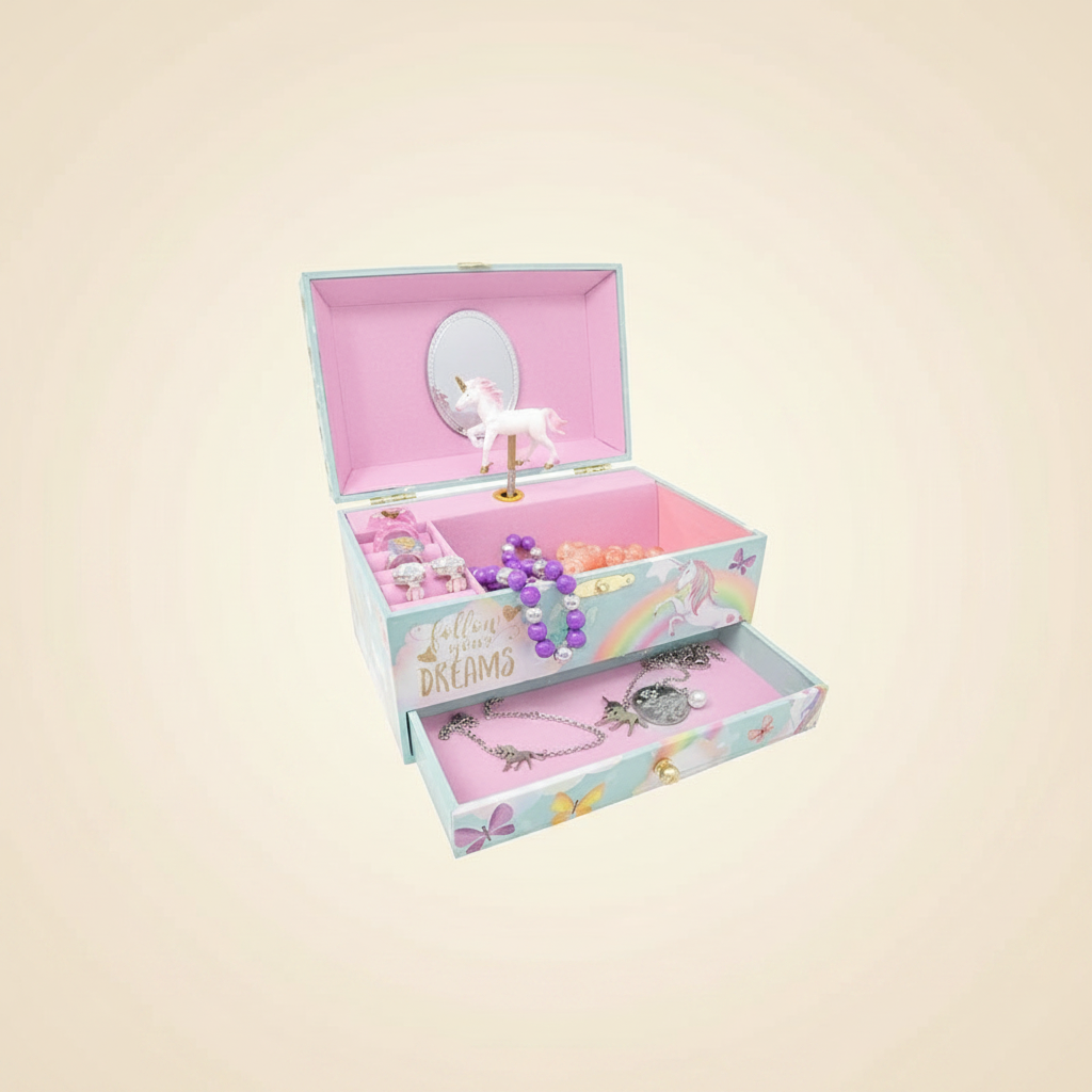 Boîte à bijoux musicale à figurine, coloris licorne