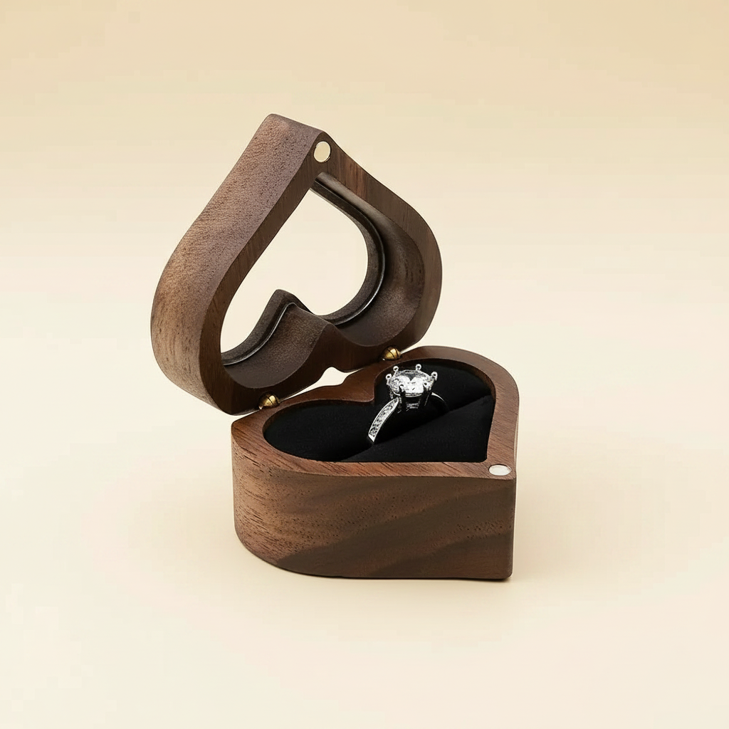 Porte-alliance en bois en forme de cœur, coloris noir