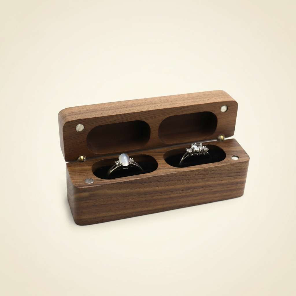 Boîte à alliances en bois à couvercle magnétique, coloris noire