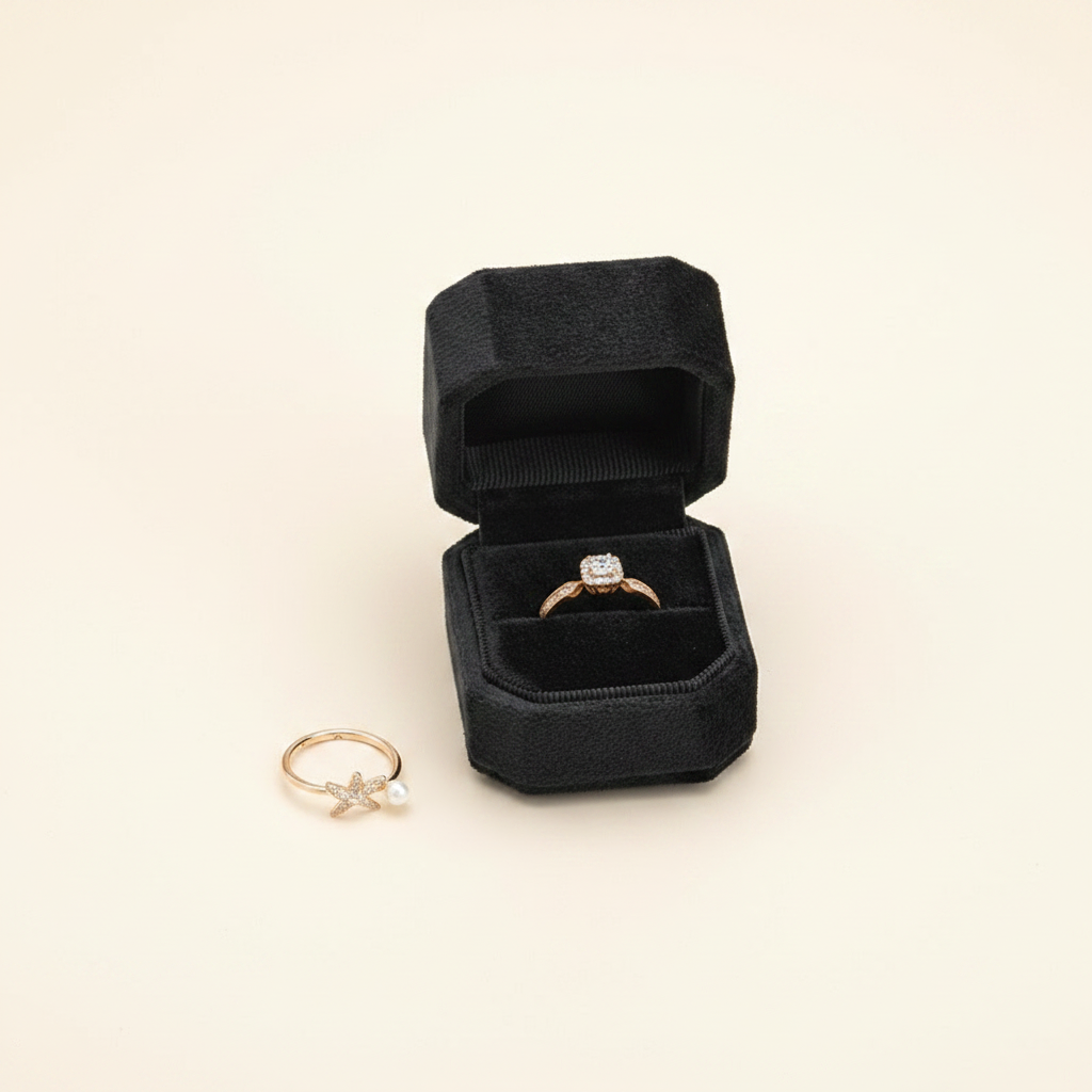 Boîte à bague en velours octogonale, coloris noire