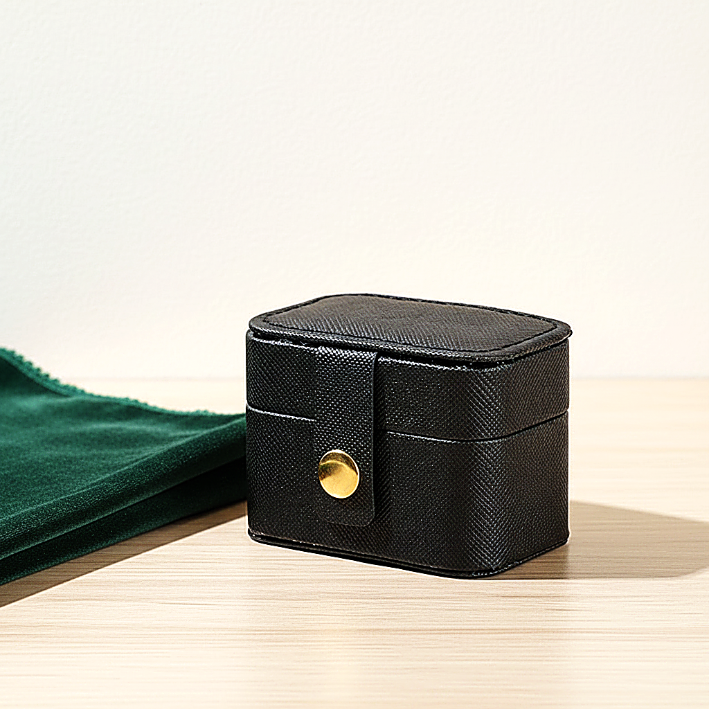 Boîte à bague de voyage à grain saffiano, coloris noire