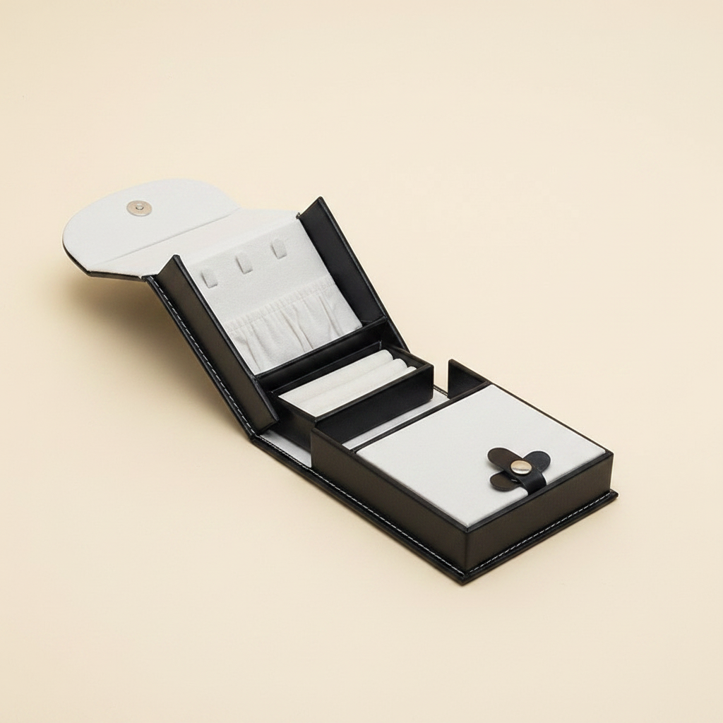 Boîte à bijoux de voyage pliable en cuir, coloris noire