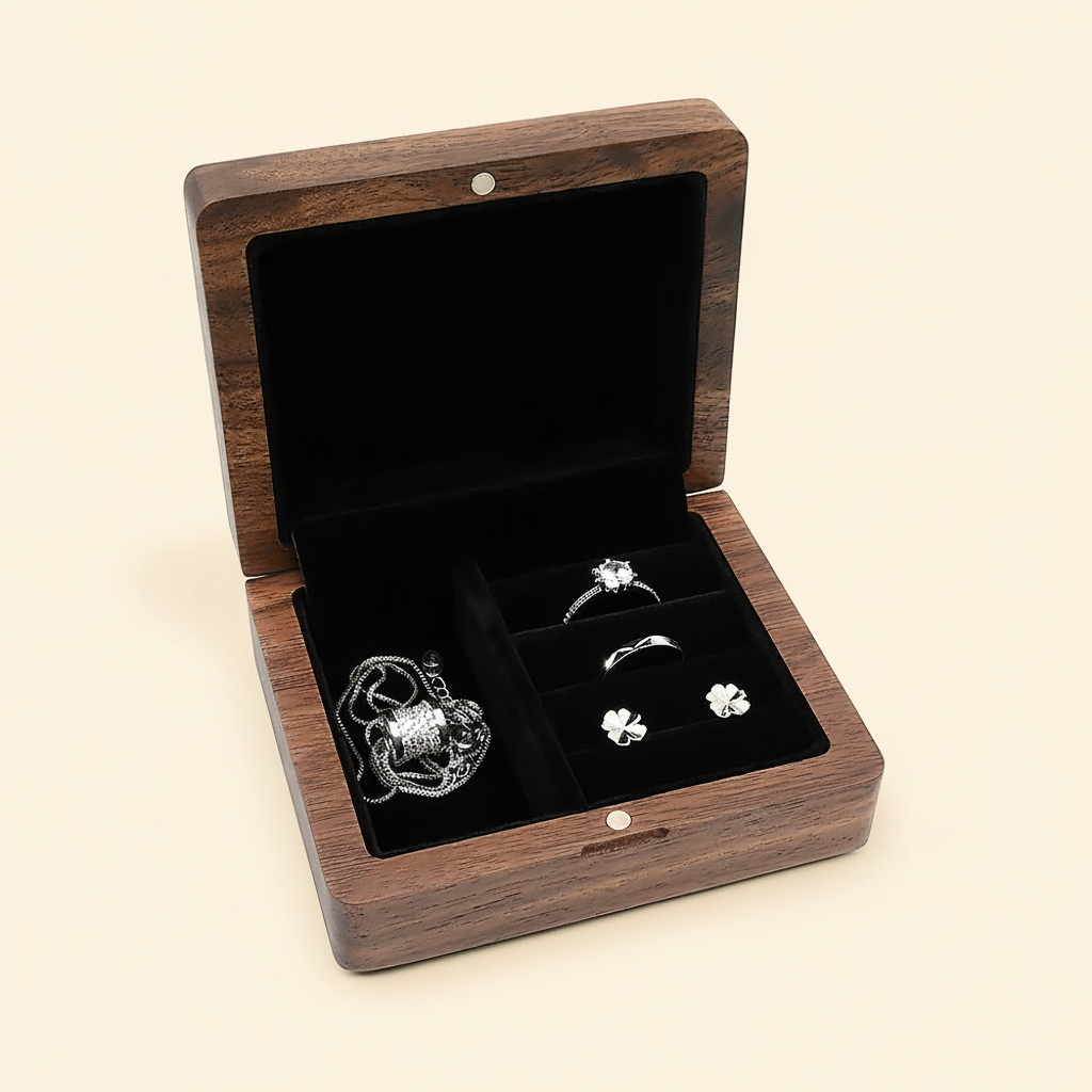 Boîte à bijoux en bois petit format à deux fentes, coloris noire