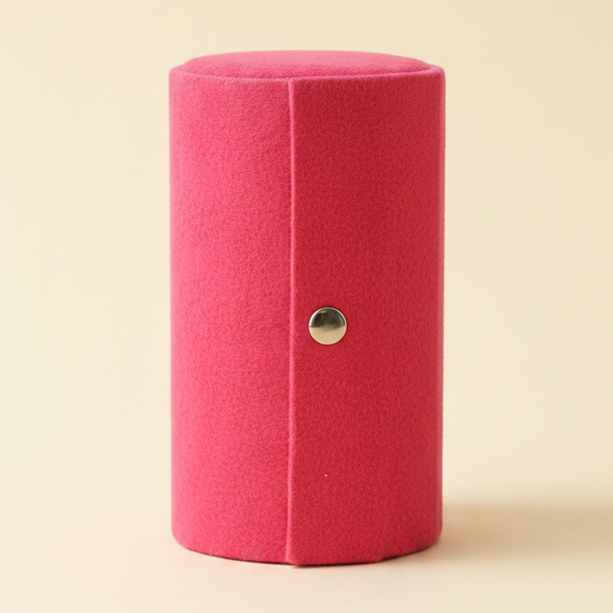 Boîte à bijoux rotative en velours à trois étages, coloris rose vif