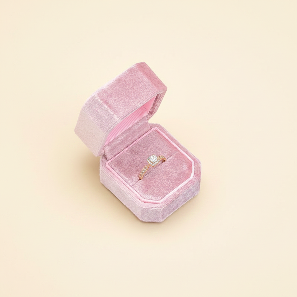 Boîte à bague en velours octogonale, coloris rose
