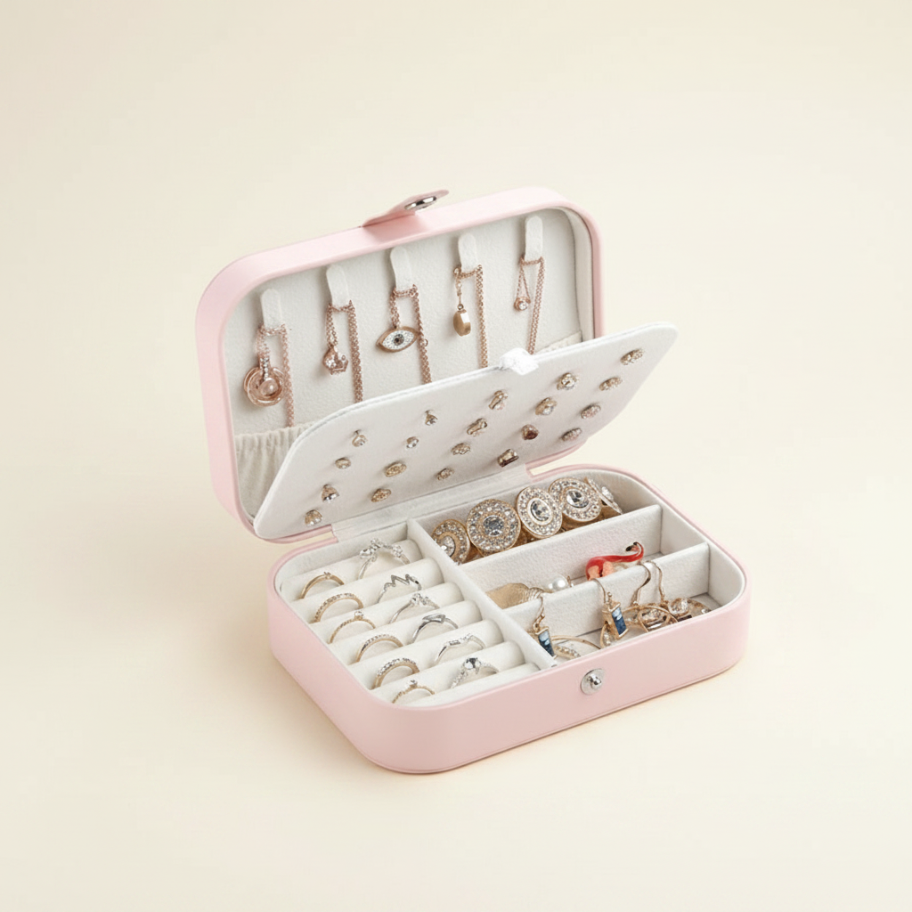 Coffret à bijoux nomade à grille à boucles, coloris rose