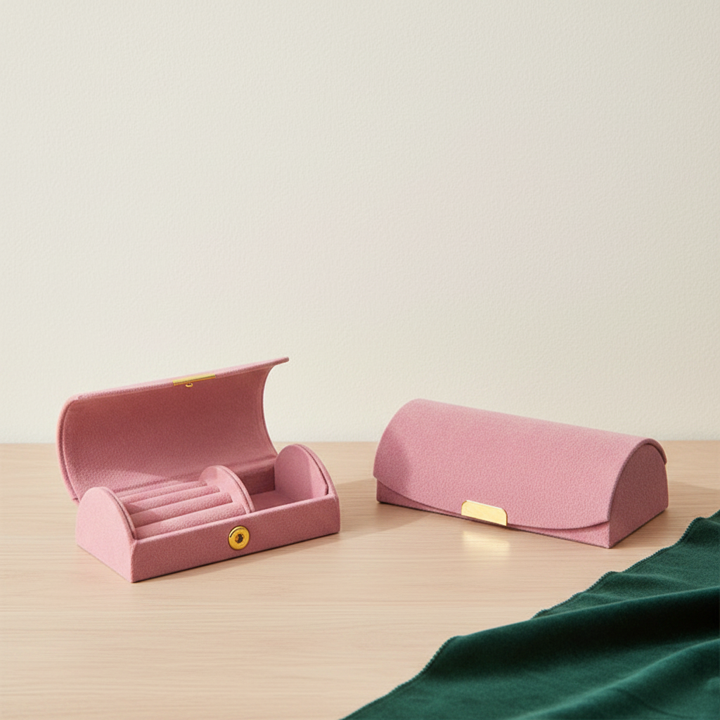 Boîte à bijoux en velours en forme d'arche, coloris rose