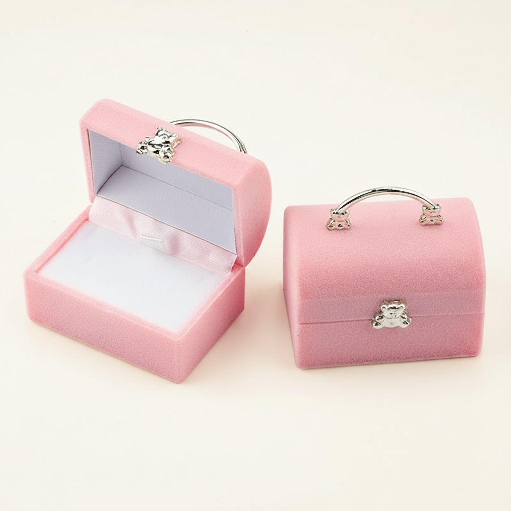 Coffret à bague en velours en forme de coffre, coloris rose