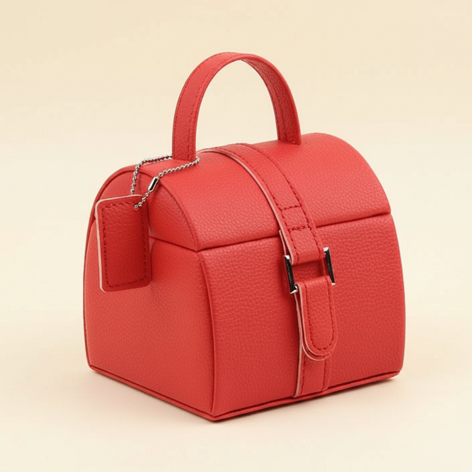 Boîte à bijoux fille à poignée, format bagage, coloris rouge