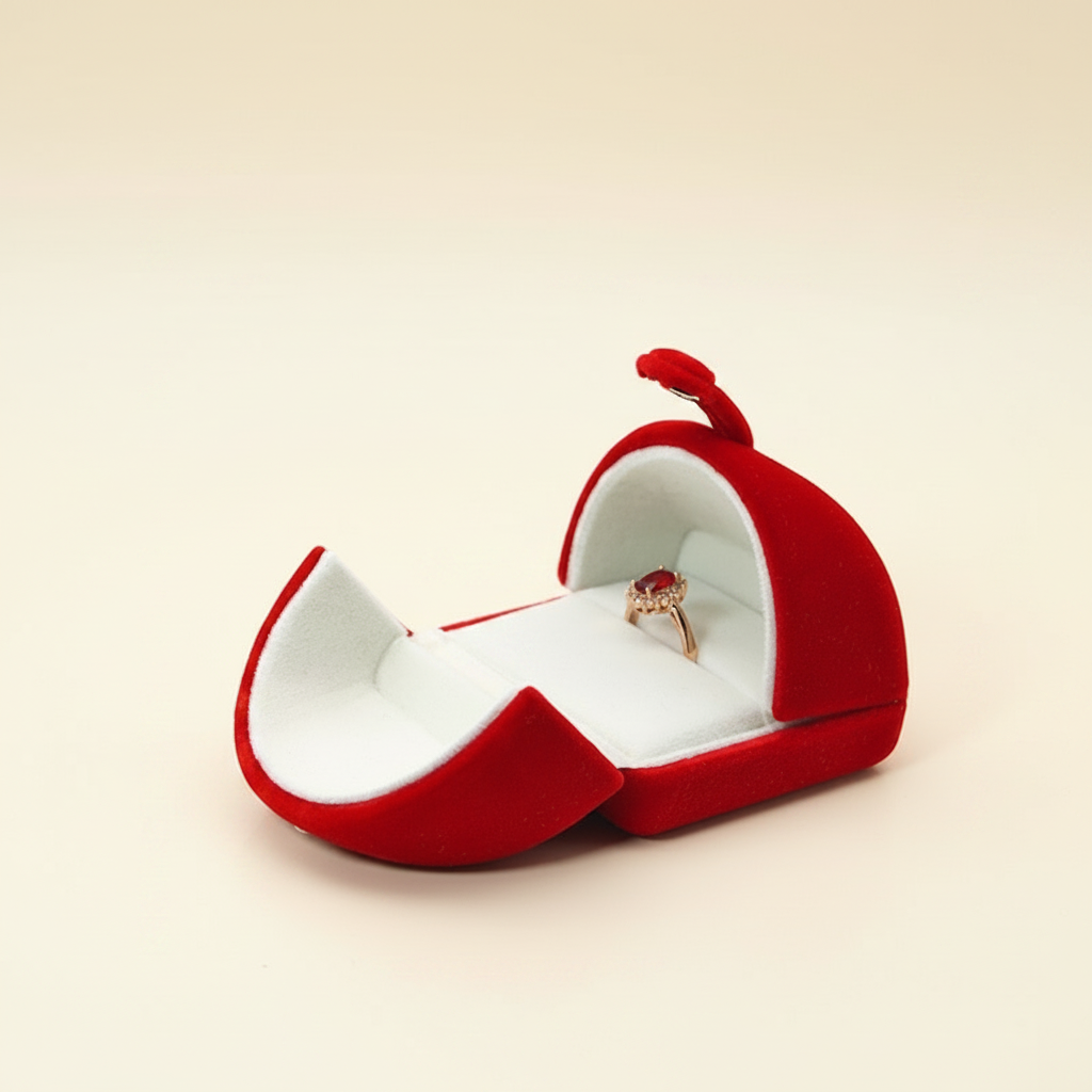 Coffret à bague à ouverture en pétales, coloris rouge