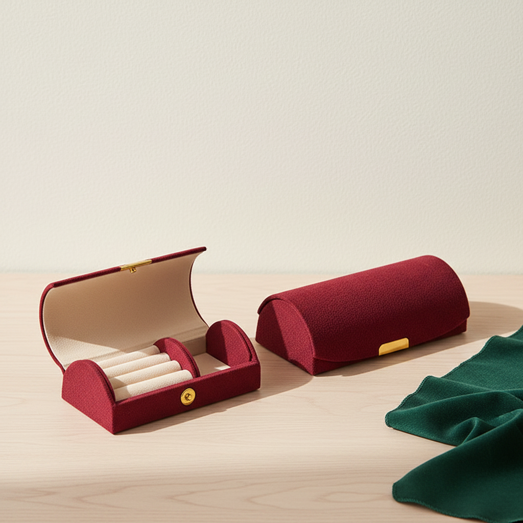 Boîte à bijoux en velours en forme d'arche, coloris rouge