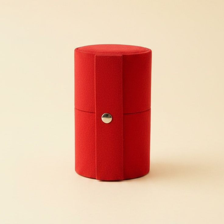 Boîte à bijoux rotative en velours à trois étages, coloris rouge
