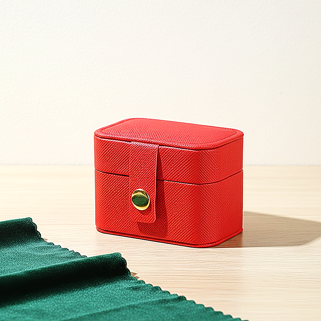 Boîte à bague de voyage à grain saffiano, coloris rouge