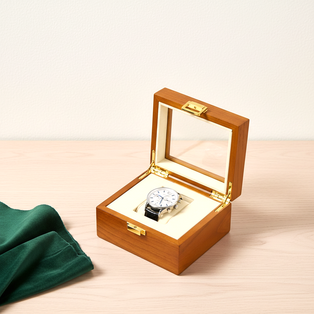 Boîte à montre en bois massif, 1 ou 2 emplacements, version une montre / beige
