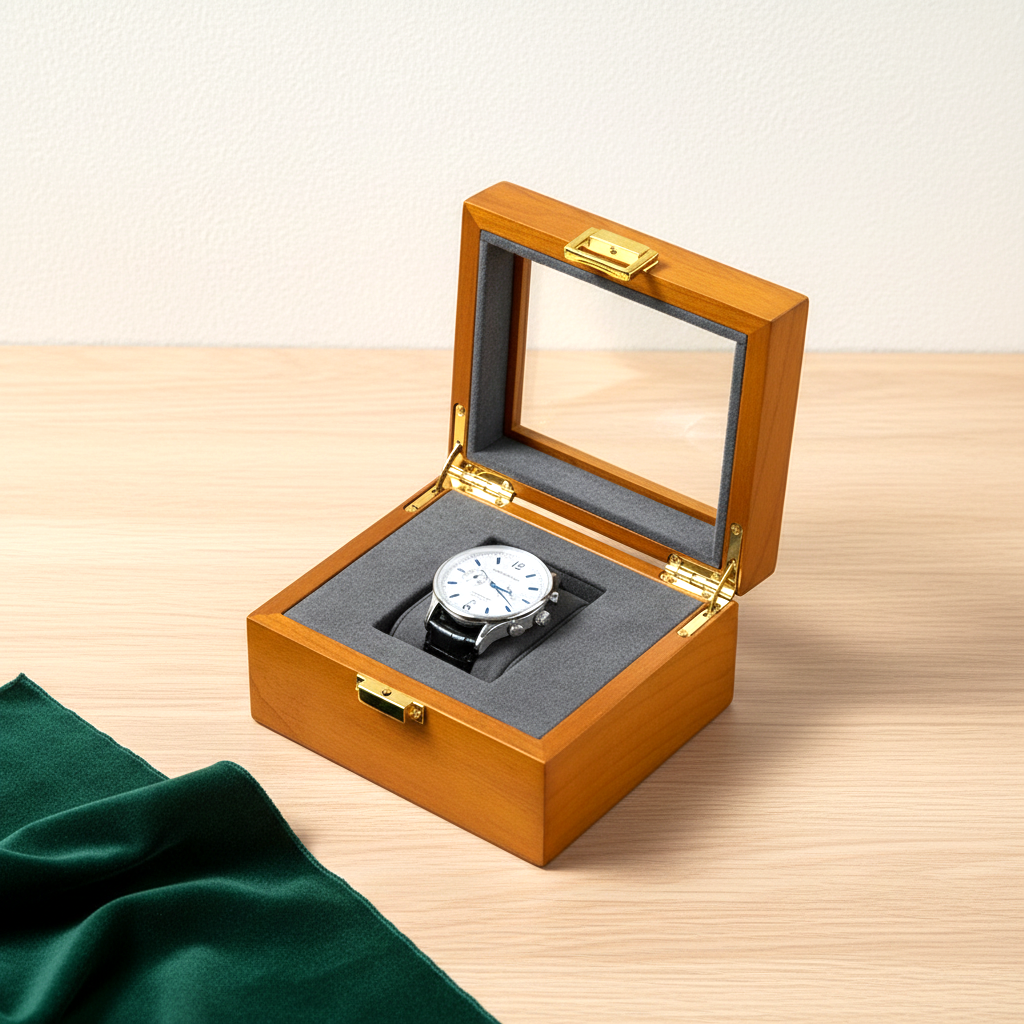 Boîte à montre en bois massif, 1 ou 2 emplacements, version une montre / grise