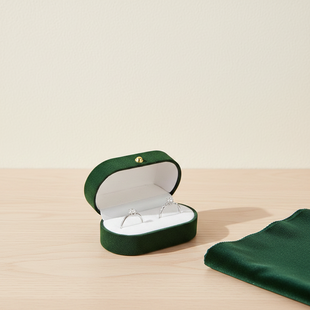 Coffret à bagues ovale à deux fentes, coloris vert