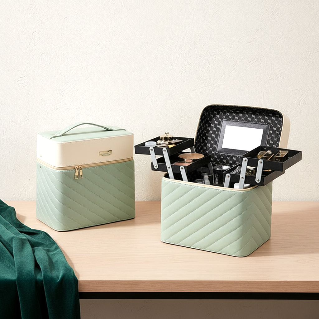 Coffret à bijoux vanity à miroir, coloris vert