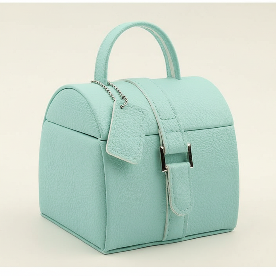 Boîte à bijoux fille à poignée, format bagage, coloris verte