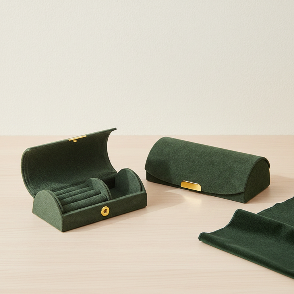 Boîte à bijoux en velours en forme d'arche, coloris verte