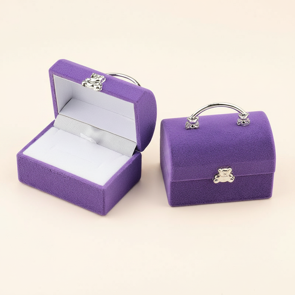Coffret à bague en velours en forme de coffre, coloris violet