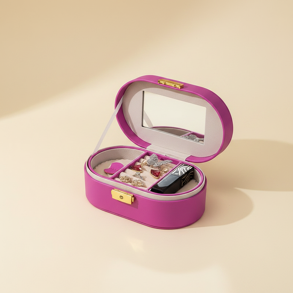 Coffret à bijoux fillette avec miroir et clé, coloris violet