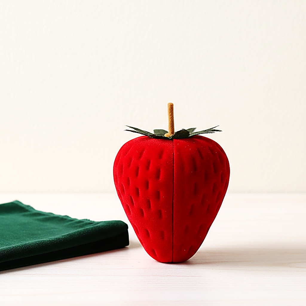 Écrin fraise fermé, feuilles moulées