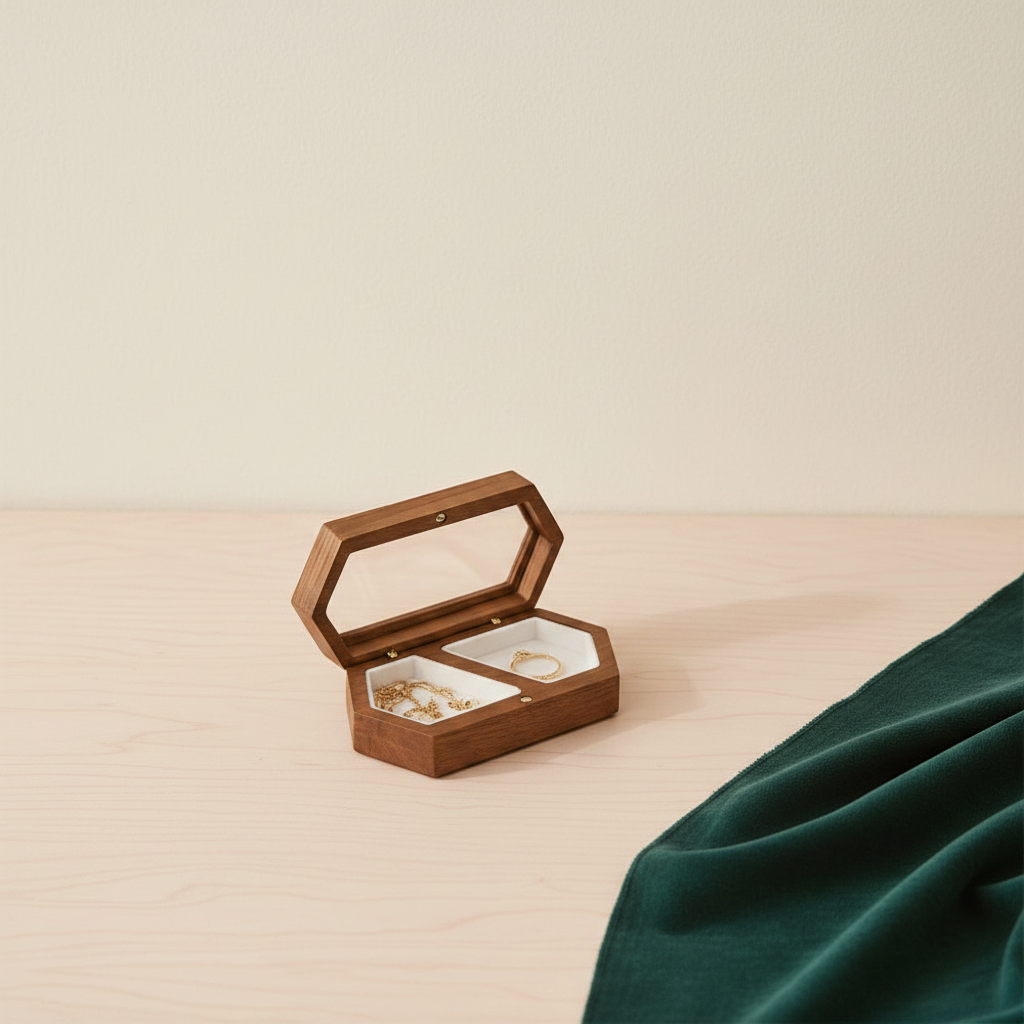 Écrin en bois hexagonal, finition blanche
