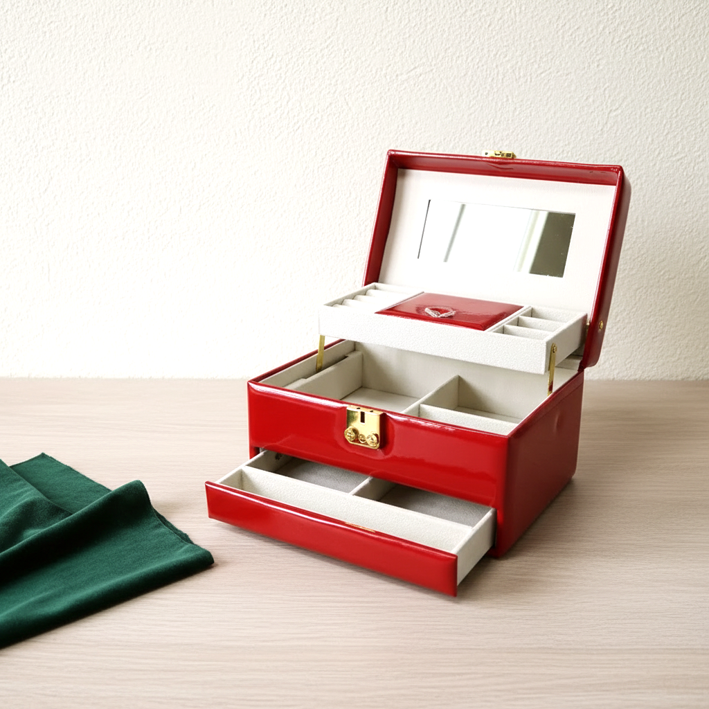 Tiroir du bas sorti du coffret à bijoux
