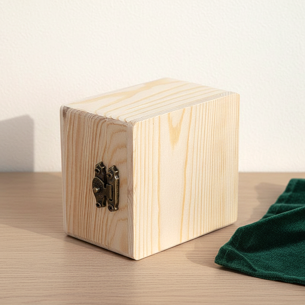Boîte en bois brut vue de trois quarts