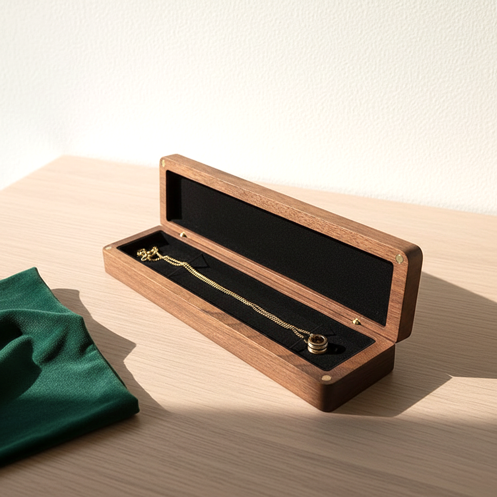 Écrin à collier en noyer noir fermé